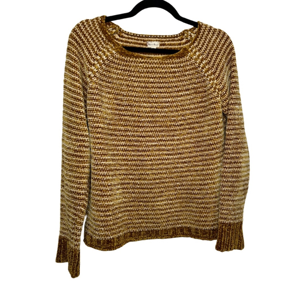 Hem & Thread Gold Striped Knit Sweater Size Medium